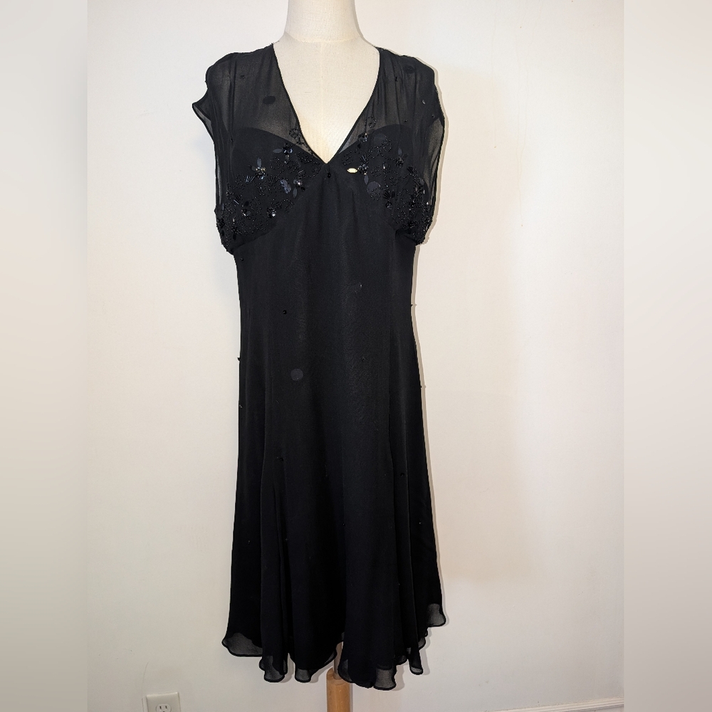 Beautiful Vintage Black Silk Dress With Beading